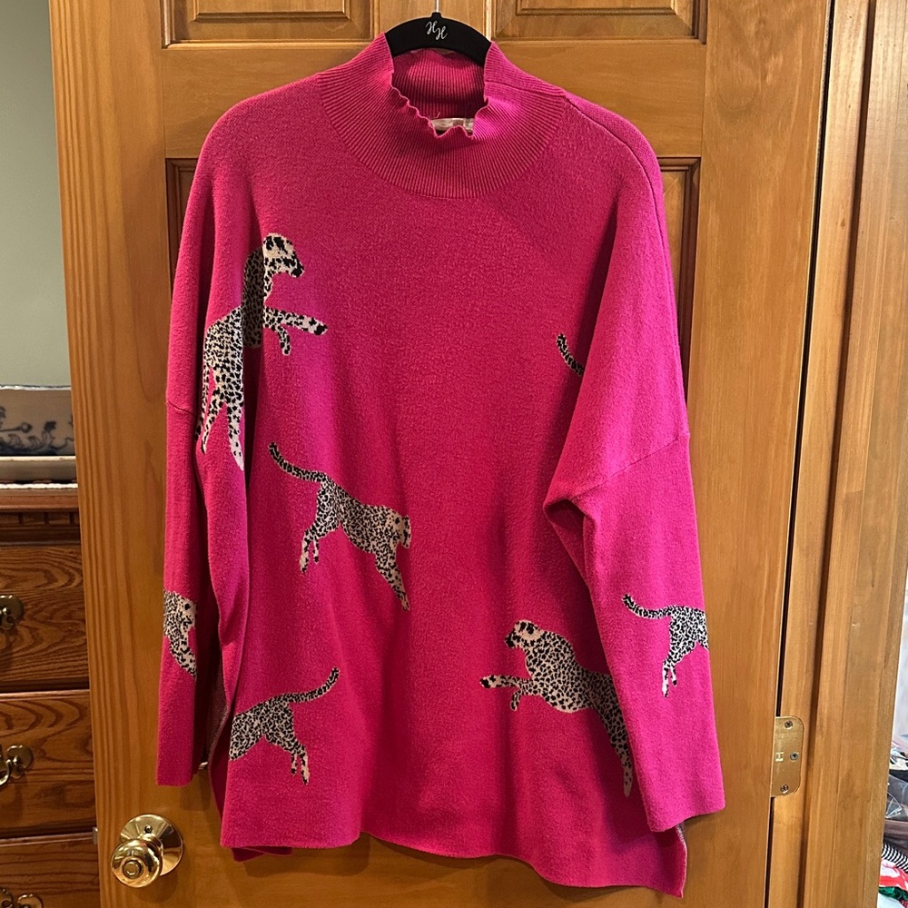 Entro Pink Sweater with Leopard Print size small